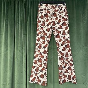 Grace in LA Western Flare High Waist Brown Cow Print Pants